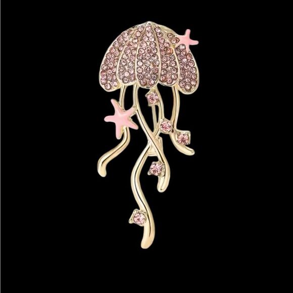 PINK RHINESTONE JELLYFISH BROOCH - Picture 1 of 3